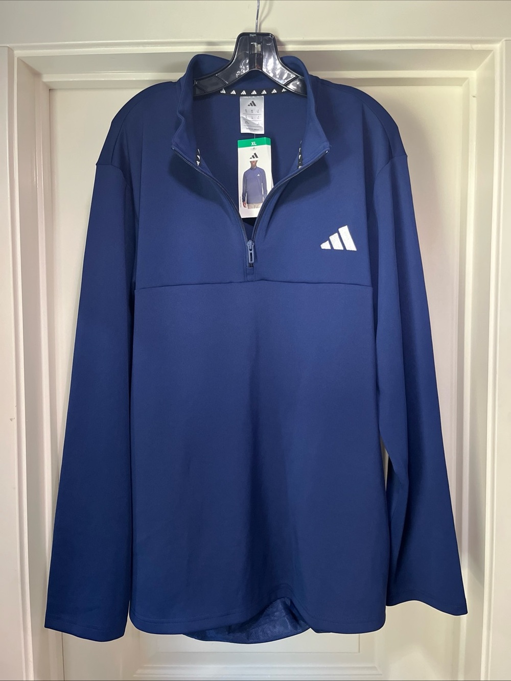 Mens XL Adidas 1/4 Zip Blue Long Sleeve Collared Pullover Shell Quarter New Tag